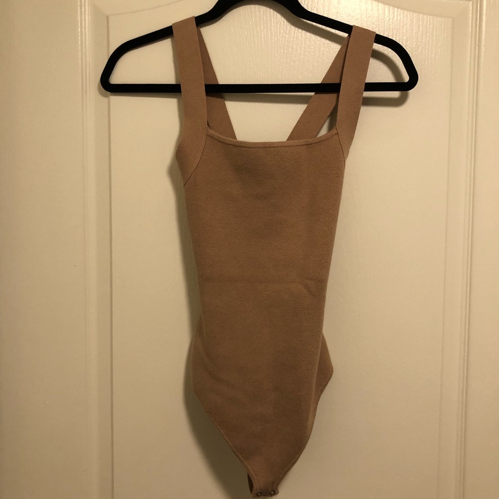 Abercrombie & Fitch Tan Ribbed Square-Neck Bodysuit